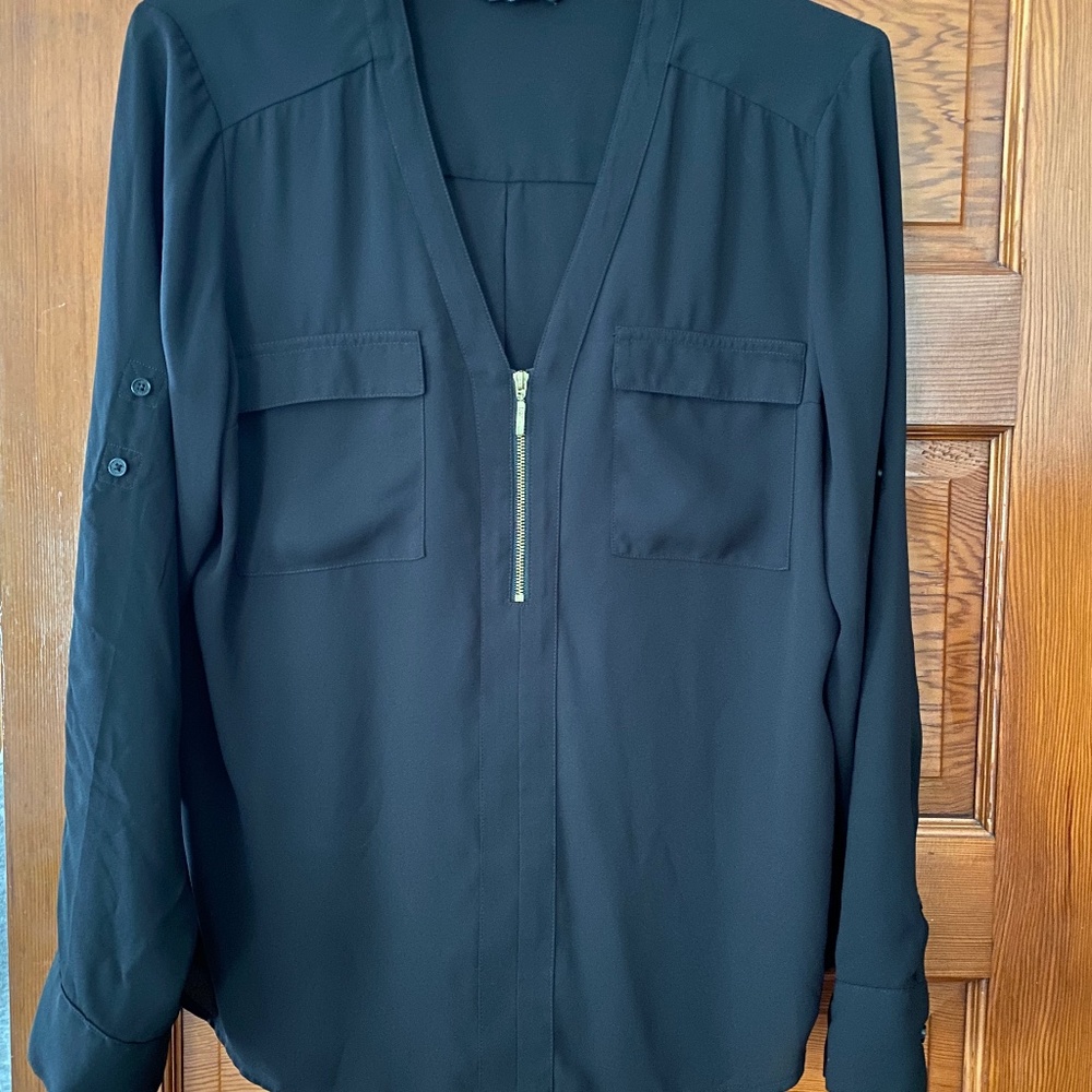 Black Express Blouse with Gold Zipper
